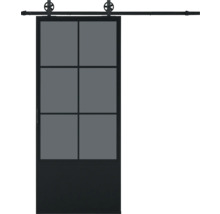 Porte coulissante avec six remplissages dans la partie supérieure et un remplissage dans la partie inférieure