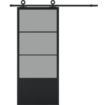 Porte coulissante avec trois panneaux de verre et ferrures