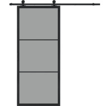 Porte coulissante avec trois panneaux et ferrures