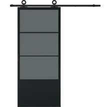 Porte coulissante avec vitrages et rail de guidage