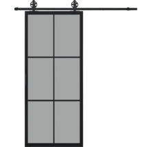 Porte coulissante avec cadre en acier et panneaux de verre