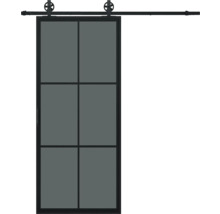 Porte coulissante avec panneaux de verre et système de ferrures