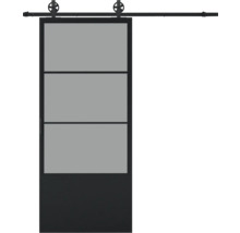 Porte coulissante avec trois panneaux de verre et ferrures