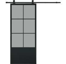 Porte coulissante avec insert en verre et kit de ferrures