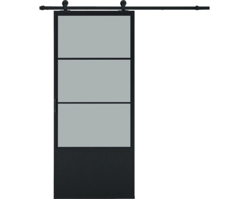 Porte coulissante avec trois panneaux de verre et ferrure de porte coulissante