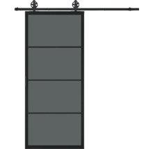 Porte coulissante avec quatre panneaux et accessoires pour porte coulissante