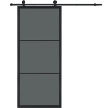 Porte coulissante avec trois panneaux et système de suspension