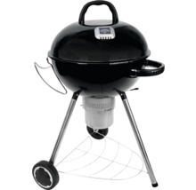 Schwarzer Kugelgrill mit Thermometer und Rädern