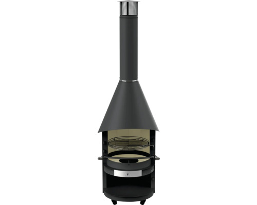 asado® Cheminée de jardin Fuego 70 cm acier anthracite Barbecue à charbon de bois noir avec étagères et roulettes