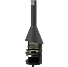 Cheminée barbecue d''extérieur noire avec grille et espace de rangement