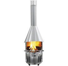 Cheminée d''extérieur en acier inoxydable avec bois qui brûle