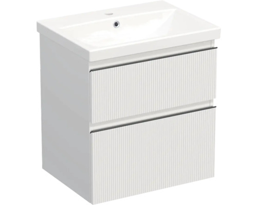 Vasque céramique avec meuble bas Jungborn TRENTA lxhxp 60x65x45 cm structure rayures 3D blanc - poignée noire