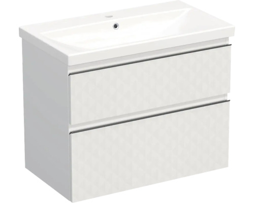 Vasque céramique avec meuble bas Jungborn TRENTA lxhxp 80x65x45 cm structure pyramide 3D blanc - poignée noire