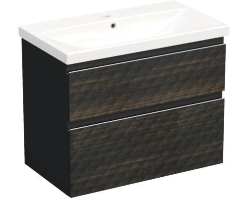 Jungborn TRENTA Waschbecken mit Unterschrank BxHxT 80x65x45 cm Frontfarbe 3D-Pyramiden-Struktur schwarzbraun - Griffleiste chrom matt Jungborn TRENTA Waschbecken mit Unterschrank BxHxT 80x65x45 cm Frontfarbe 3D-Pyramiden-Struktur schwarzbraun - Griffleiste chrom matt