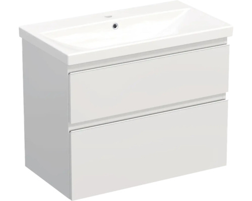 Vasque céramique avec meuble bas Jungborn TRENTA lxhxp 80x65x45 cm blanc brillant - poignée blanche