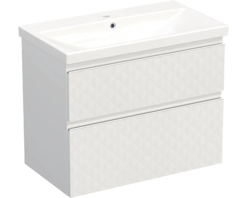 Vasque céramique avec meuble bas Jungborn TRENTA lxhxp 80x65x45 cm structure pyramide 3D blanc - poignée blanche
