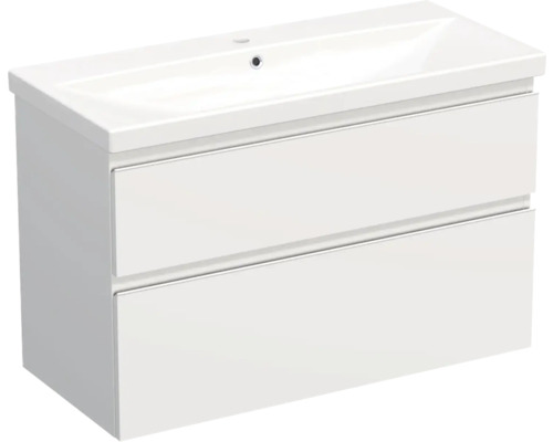 Vasque céramique avec meuble bas Jungborn TRENTA lxhxp 100x65x45 cm blanc mat - poignée blanche