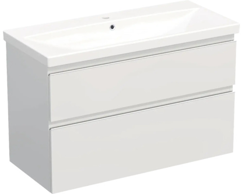 Vasque céramique avec meuble bas Jungborn TRENTA lxhxp 100x65x45 cm blanc brillant - poignée blanche
