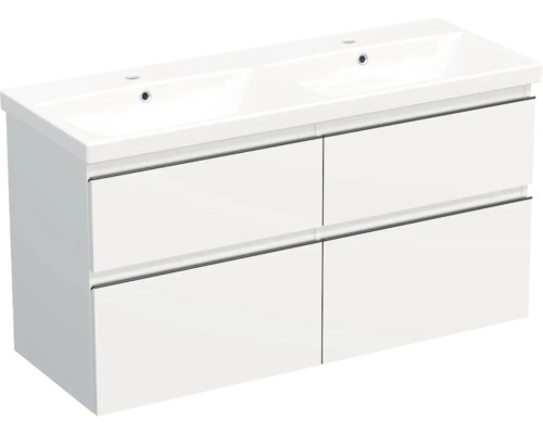 Keramikdoppelwaschbecken mit Unterschrank Jungborn TRENTA BxHxT 120x65x45 cm weiss matt - Griff schwarz