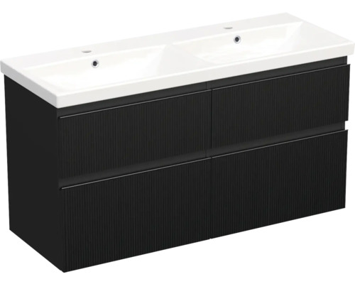 Vasque céramique avec meuble bas Jungborn TRENTA lxhxp 120x65x45 cm structure rayures 3D noir - poignée noire