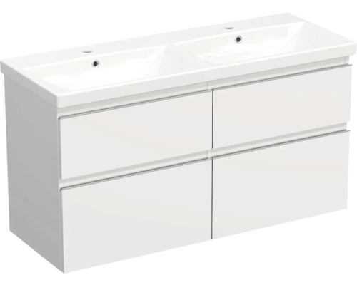 Jungborn TRENTA Doppelwaschbecken mit Unterschrank BxHxT 120x65x45 cm Frontfarbe weiss matt - Griffleiste chrom matt