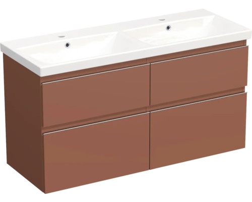 Keramikdoppelwaschbecken mit Unterschrank Jungborn TRENTA BxHxT 120x65x45 cm cotto matt - Griff silber