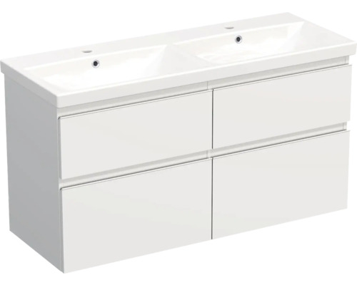 Jungborn TRENTA Doppelwaschbecken mit Unterschrank BxHxT 120x65x45 cm Frontfarbe weiss matt - Griffleiste weiss