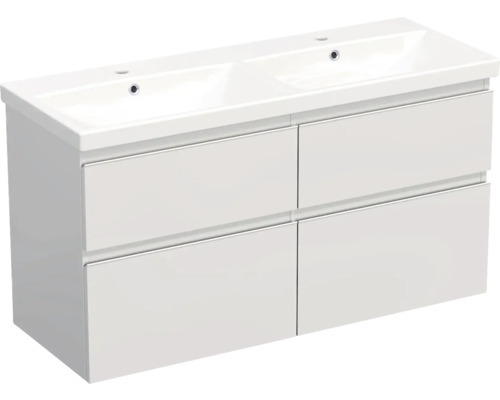 Jungborn TRENTA Doppelwaschbecken mit Unterschrank BxHxT 120x65x45 cm Frontfarbe weiss glänzend - Griffleiste weiss