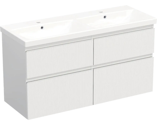 Vasque céramique avec meuble bas Jungborn TRENTA lxhxp 120x65x45 cm structure rayures 3D blanc - poignée blanche