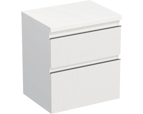 Meuble sous-vasque Jungborn TRENTA lxhxp 56.7x64.6x44.5 cm structure rayures 3D blanc - poignée noire