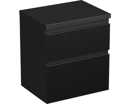 Meuble sous-vasque Jungborn TRENTA lxhxp 56.7x64.6x44.5 cm structure rayures 3D noir - poignée noire