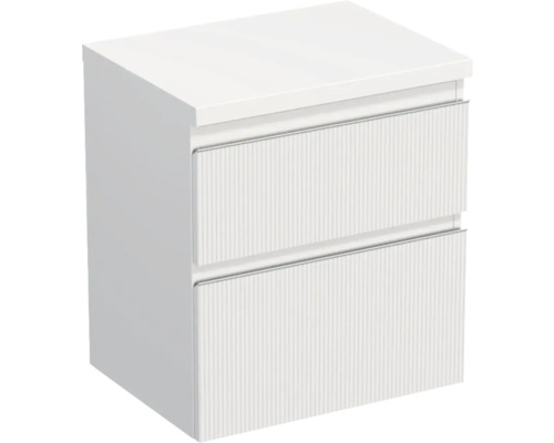 Waschtischunterschrank Jungborn TRENTA BxHxT 56.7x64.6x44.5 cm 3D-Streifen-Struktur weiss - Griff silber Weisser Waschtischunterschrank mit zwei Schubladen