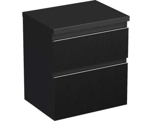 Meuble sous-vasque Jungborn TRENTA lxhxp 56.7x64.6x44.5 cm structure rayures 3D noir - poignée argent