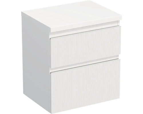 Meuble sous-vasque Jungborn TRENTA lxhxp 56.7x64.6x44.5 cm structure rayures 3D blanc - poignée blanche