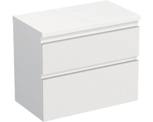 Meuble sous-vasque Jungborn TRENTA lxhxp 76.7x64.6x44.5 cm structure rayures 3D blanc - poignée argent