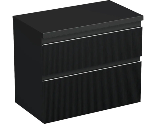 Waschtischunterschrank Jungborn TRENTA BxHxT 76.7x64.6x44.5 cm 3D-Streifen-Struktur schwarz - Griff silber Waschtischunterschrank Jungborn TRENTA BxHxT 76.7x64.6x44.5 cm 3D-Streifen-Struktur schwarz - Griff silber
