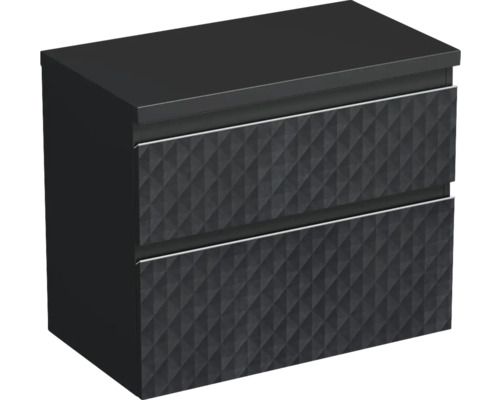 Waschtischunterschrank Jungborn TRENTA BxHxT 76.7x64.6x44.5 cm 3D-Pyramiden-Struktur schwarz - Griff silber Waschtischunterschrank mit zwei Schubladen