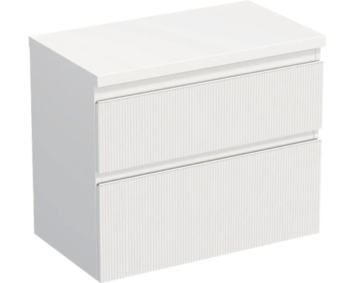 Meuble sous-vasque Jungborn TRENTA lxhxp 76.7x64.6x44.5 cm structure rayures 3D blanc - poignée blanche