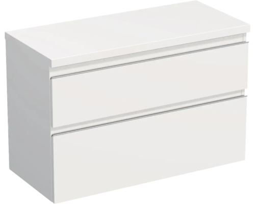 Meuble sous-vasque Jungborn TRENTA lxhxp 96.7x64.6x44.5 cm blanc mat - poignée argent