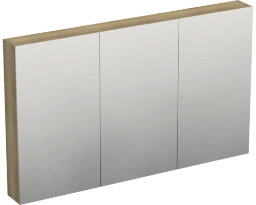 Armoire de toilette Jungborn TRENTA lxhxp 120x72x14.4 cm halifax chêne nature Armoire de toilette à miroir avec trois portes et cadre en bois