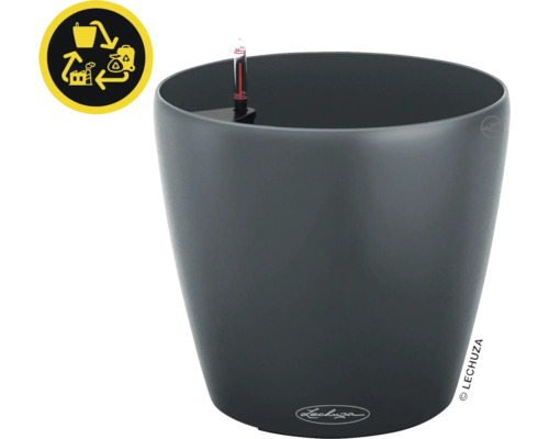 Pot de fleurs avec système d''arrosage et symbole de recyclage