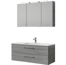 Meuble-lavabo avec deux tiroirs, lavabo et armoire de toilette avec éclairage pour la salle de bains
