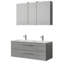 Badezimmer-Set mit Spiegelschrank und Waschtischunterschrank mit zwei Waschbecken