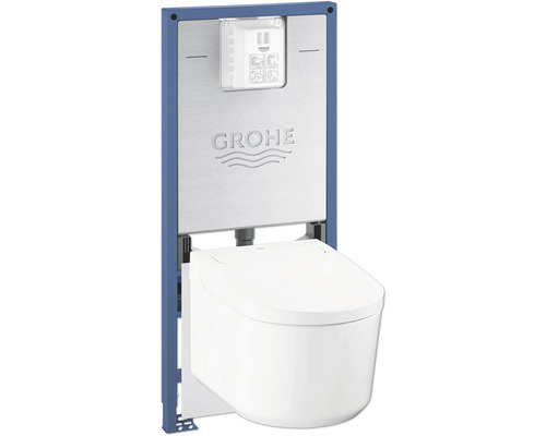 WC douche GROHE Sensia cuvette à fond creux sans bride de rinçage avec une douche d'hygiène blanc brillant avec revêtement avec abattant 36509SH0