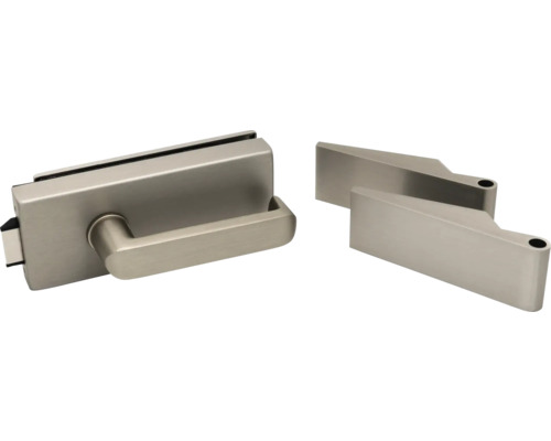 Ferrure de porte vitrée Pertura Studio Quirin UV alu anodisé couleur inox Serrure de porte en verre avec poignée et fixation