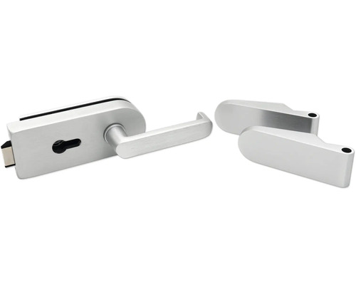 Ferrure de porte vitrée Pertura Studio Raik cylindre profilé alu anodisé argent Serrure de porte en verre avec garniture de poignée