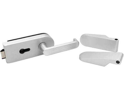 Garniture de serrure de porte en verre avec poignée de porte et deux cuvettes