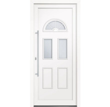Porte d''entrée blanche avec inserts en verre et poignée en métal