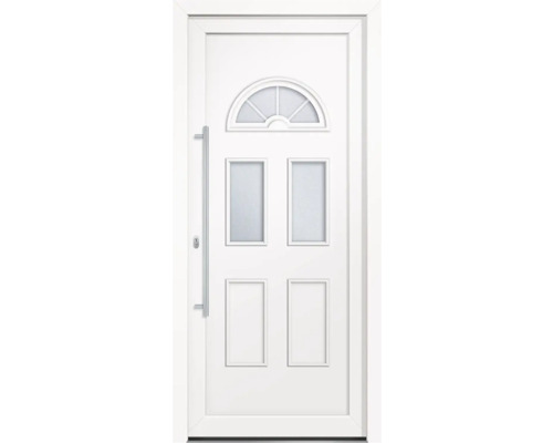Mehrzwecktüre Kunststoff Ohio II CH weiss 1000x2100 mm links mit Griffstange Weisse Haustür mit Glaseinsätzen und Metallgriff