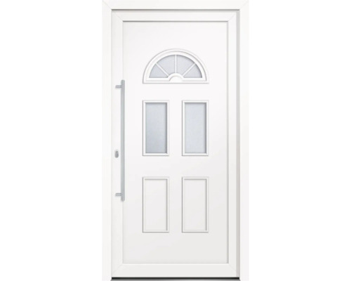 Porte multifonction plastique Ohio II CH blanc 1100x2100 mm gauche avec barre de poignée Porte d''entrée blanche avec inserts en verre